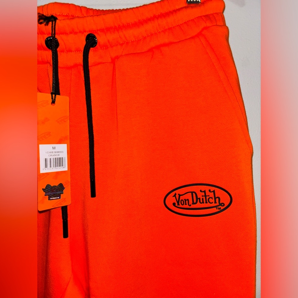 Unisex NWT Von Dutch Construction Neon Orange Streetwear Sweatpants jogger M - Picture 2 of 5